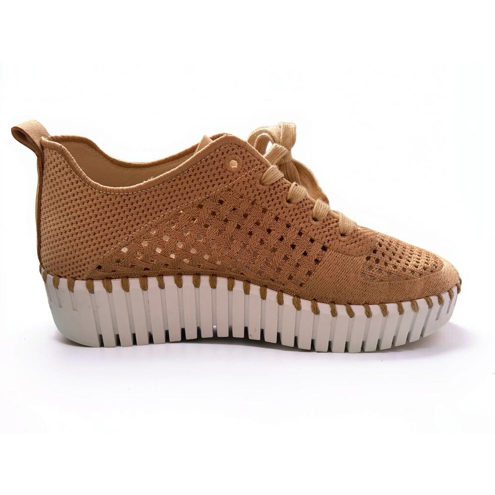 Ilse Jacobsen Hornbæk Tulip 4271 Knit Platform Sneakers Tan Sz 39/US 9 EUC - Picture 2 of 4